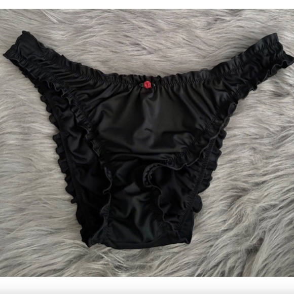 PINK Victorias Secret x Frankies Bikinis Black Ruffled Hudson Bikini Bottom L - Picture 1 of 3